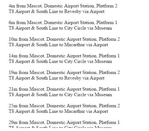 Lines of code output indicating service information